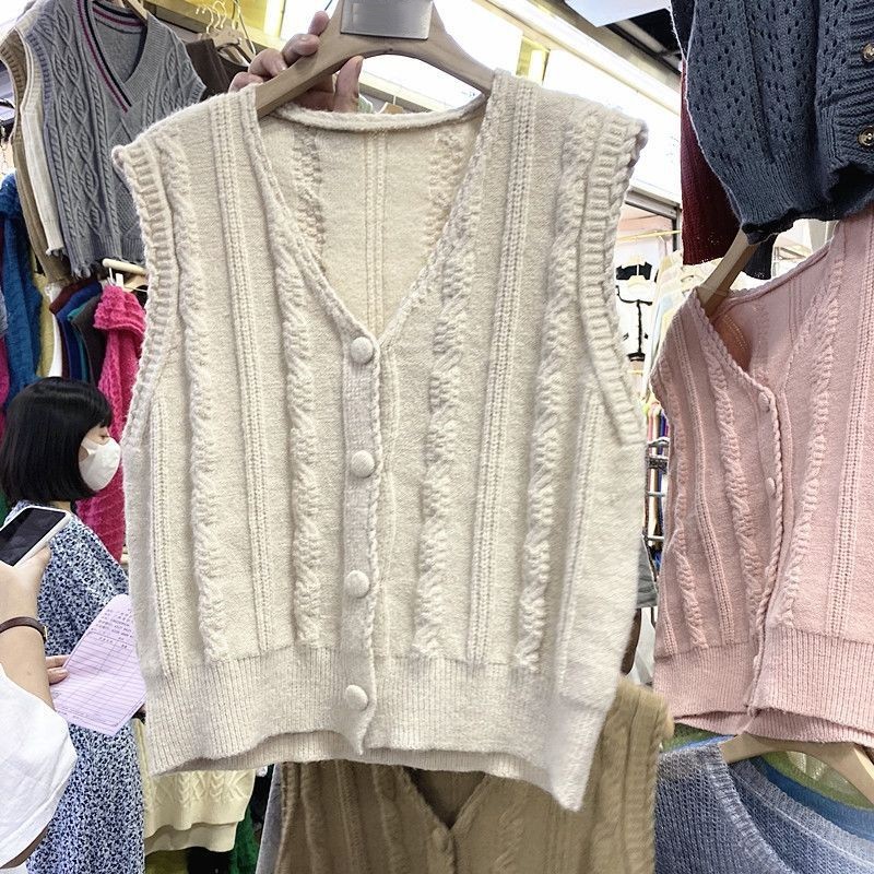 2023 a principios de otoño nuevo top pequeño cardigan de punto de las mujeres suéter chaleco sin mangas corto color sólido todo a juego image 9