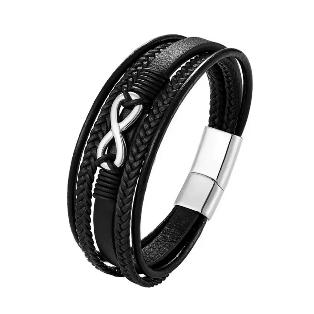Pulsera de cuero tejida multicapa transfronteriza europea y americana Pulsera de cuero ilimitada de 8 caracteres de alta gama Pulsera retro tejida para hombre Magnético