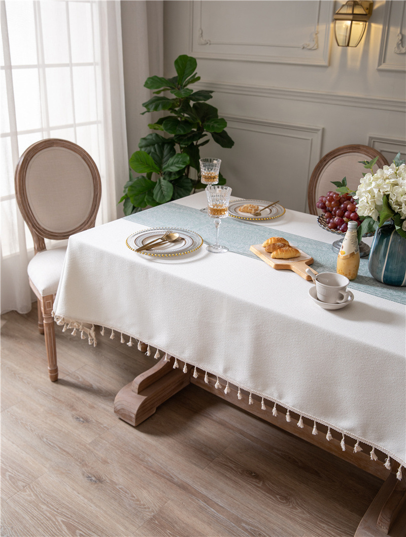 Tovaglia rettangolare da caffè/pranzo in jacquard di poliestere vintage con nappe, ideale per tavolini da caffè, con INS Cross-border Full Polyester Jacquard Vintage Floral Tassel._voghion.com