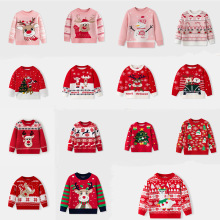 外贸秋冬新款2025男女宝宝印花圣诞节仿毛衣卡通圆领仿毛衣