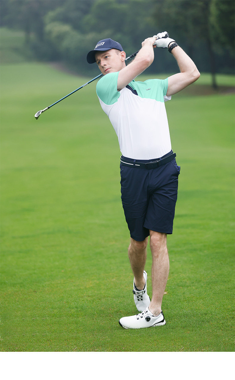 Áo polo golf nam PGM tay ngắn, phối màu tương phản, chất liệu thoáng mát — YF569-màu xanh nước biển, YF569-màu xanh lá cây chi tiết 10