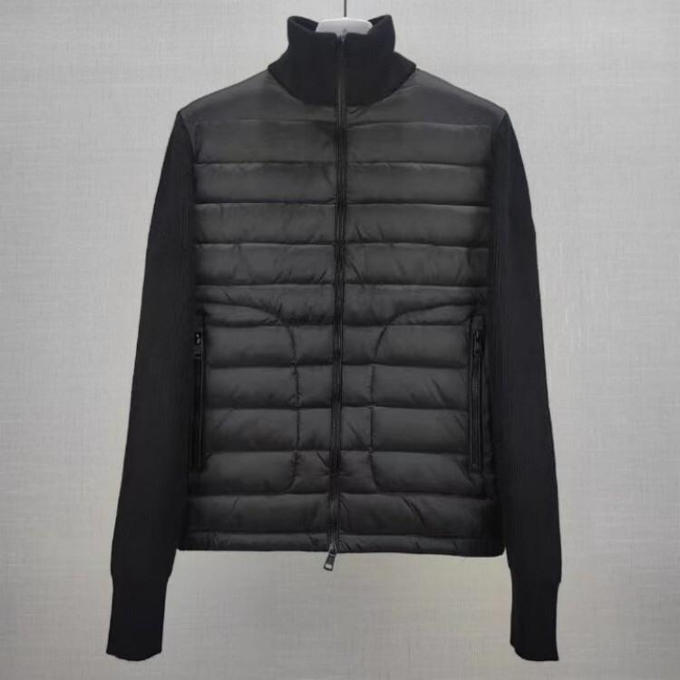 2024 Mengkou m's New Fashion Black Splicing Hooded Zipper Shirt Jacket Wholesale One-Piece down Jacket