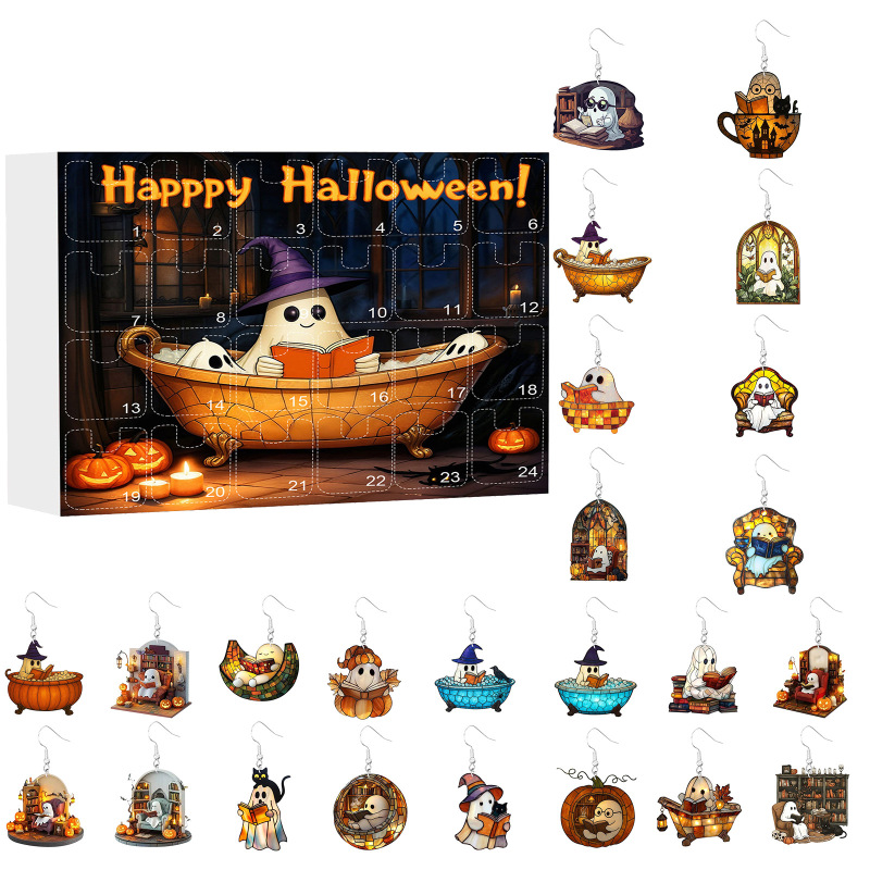 跨境Happy Halloween万圣节可爱幽灵盲盒女士时尚流行耳环耳饰|undefined