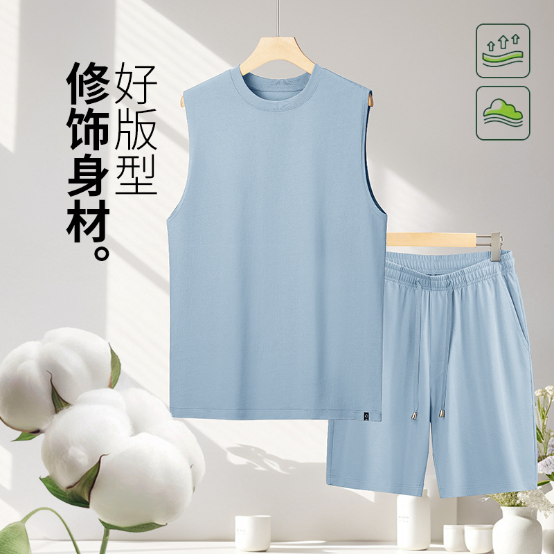 [Algodón suave de agua] Nuevos pantalones cortos de chaleco de algodón para hombre Nuevo traje de camiseta sin mangas para deportes