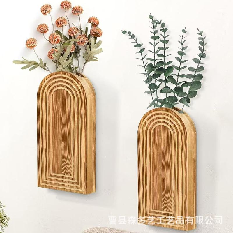 跨境木质壁挂式置物干花装饰架简约波西米亚风家居摆件装饰花瓶|undefined