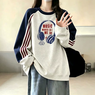 巨好看美式撞色三条杠无帽卫衣女2026秋复古宽松oversize薄款上衣