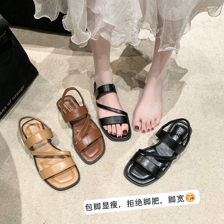 Шикарный нишевый дизайн, римские сандалии с открытым носком для женщин, лето 2024, праздничные сандалии на плоской подошве в корейском стиле