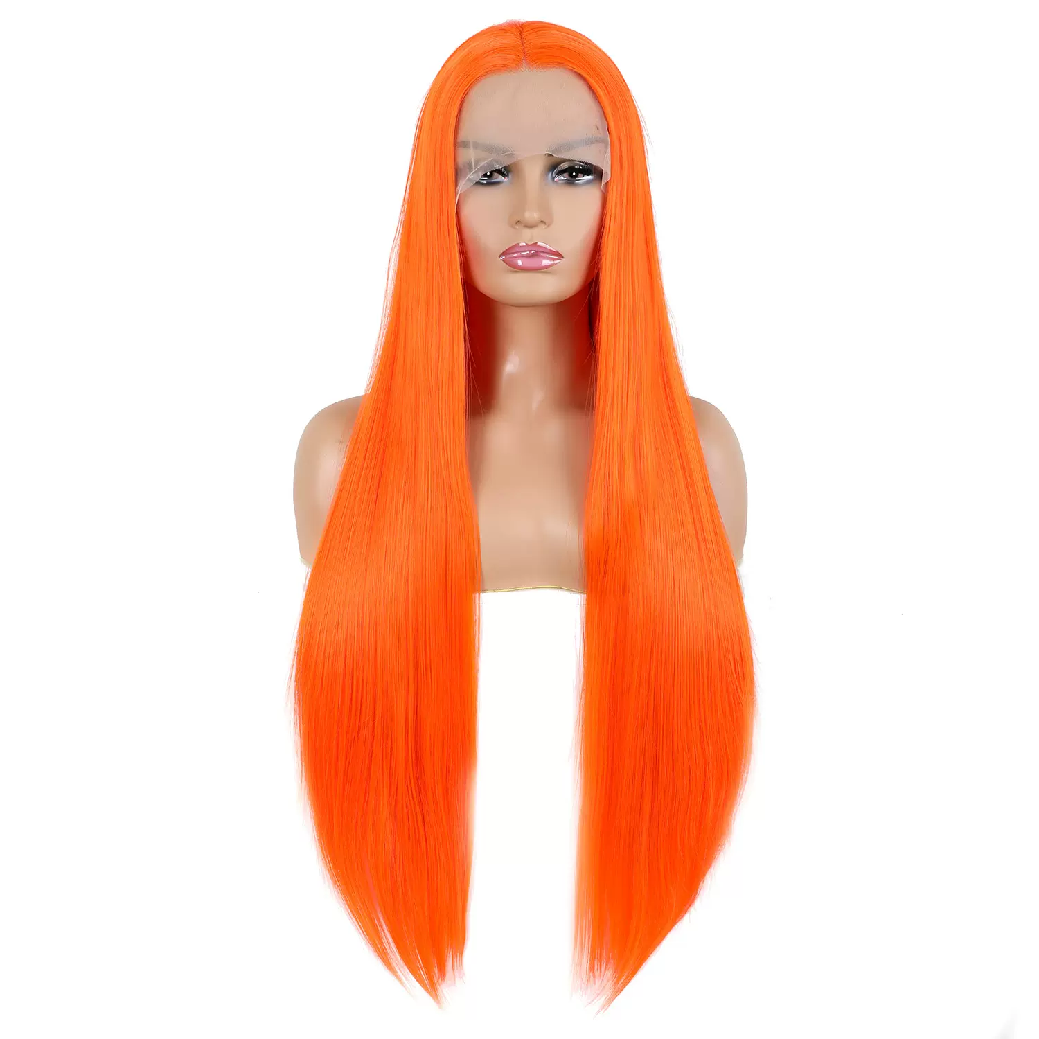 13*4前蕾丝假发女橘色长直发化纤高温丝假发wigs半手织蕾丝发套