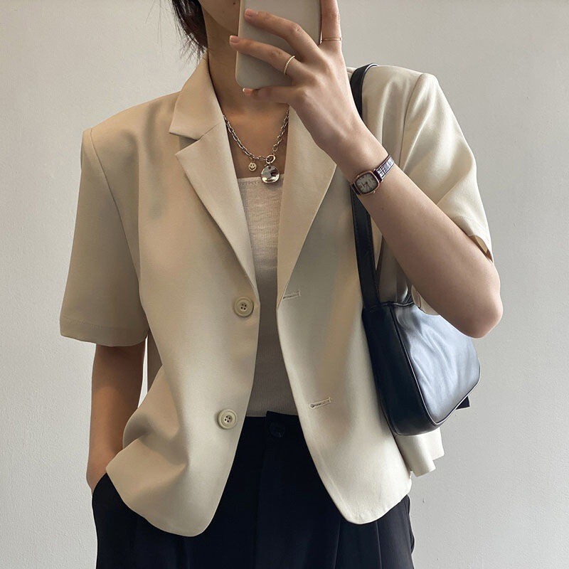 Fashion Short-sleeved Suit Jacket Women's 2024 Summer Thin Korean-style New Draped Short Casual Small Suit Top