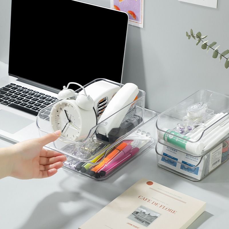 transparent desktop storage box student dormitory stackable stationery clutter organizing box large capacity organizing box storage rack