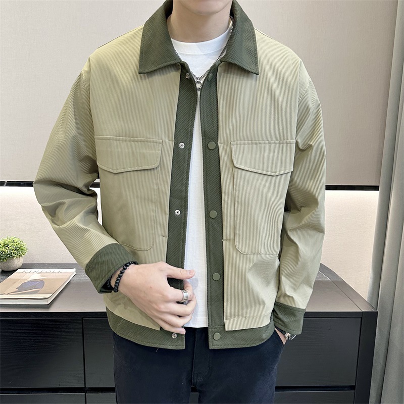 店主风春季新款条纹翻领夹克男士休闲长袖外套JK155-P110