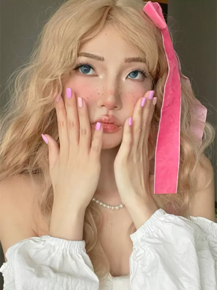 Zicen Wig Women's White Blonde Long Hair Wool Roll Spice Girl Style lolita Roll Bangs Corn Hot Full Head Cover