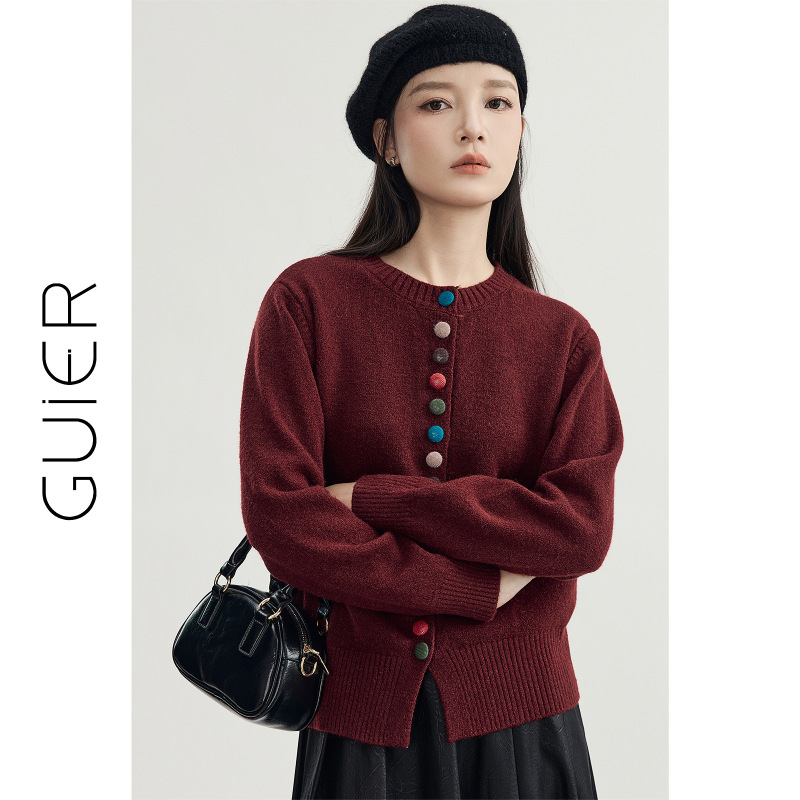 桂儿「18支白极绒」高性！彩色扣子毛衣女灰色针织衫上衣|undefined