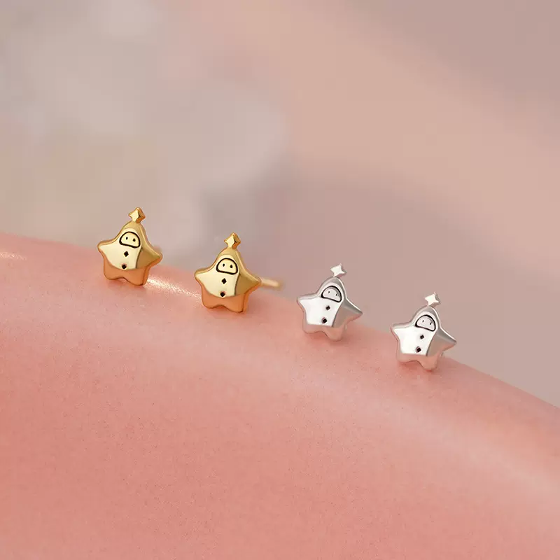 雍程S999足银新款星星耳钉可爱韩风精致轻奢高级养耳洞耳饰代发