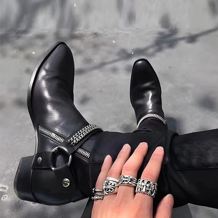 Трансграничная Внешняя торговля Персонализированные ботинки CHELSEA BOOT CHELSEA Мужские кожаные ботинки Martin с заостренной цепочкой и высокой уличной пряжкой