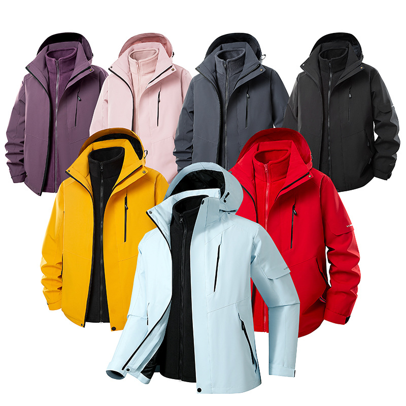 Three-In-One Jacket Men's Printed Logo Thickeneded Velvet Autumn and Winter Couple Ski Clothing Windproof and Waterproof Women's Mountaineering Jacket