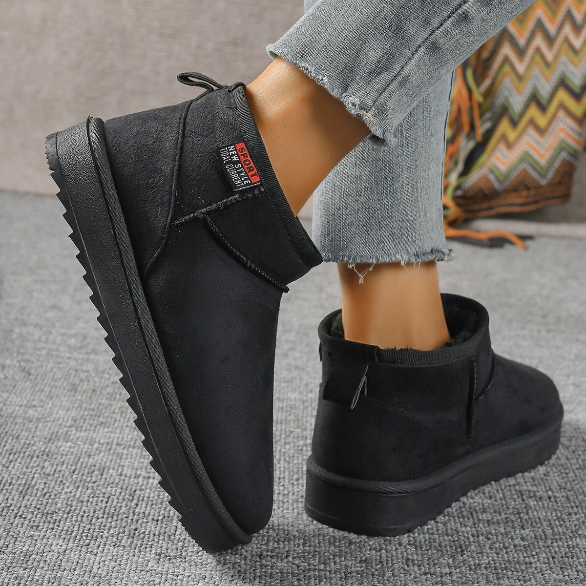 Winter Warm Ankle Boots with Plush Shearling Lining, Platform Sole, Internet Celebrity Style