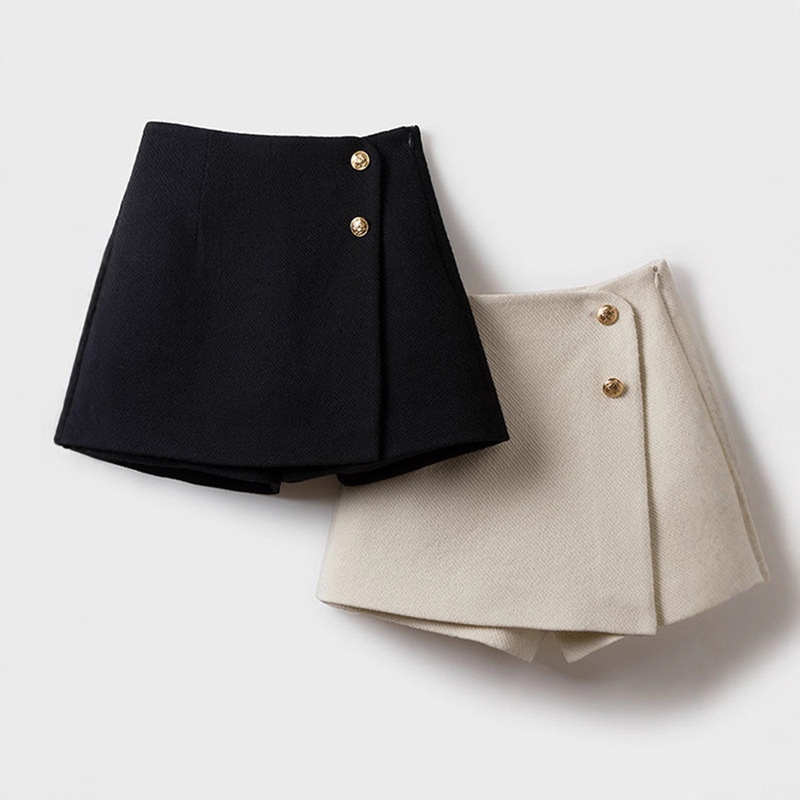 Tweed Style Black Tweed Shorts for Women 2025 Autum New Design Niche High Waist Asymmetrical Skirt Pants