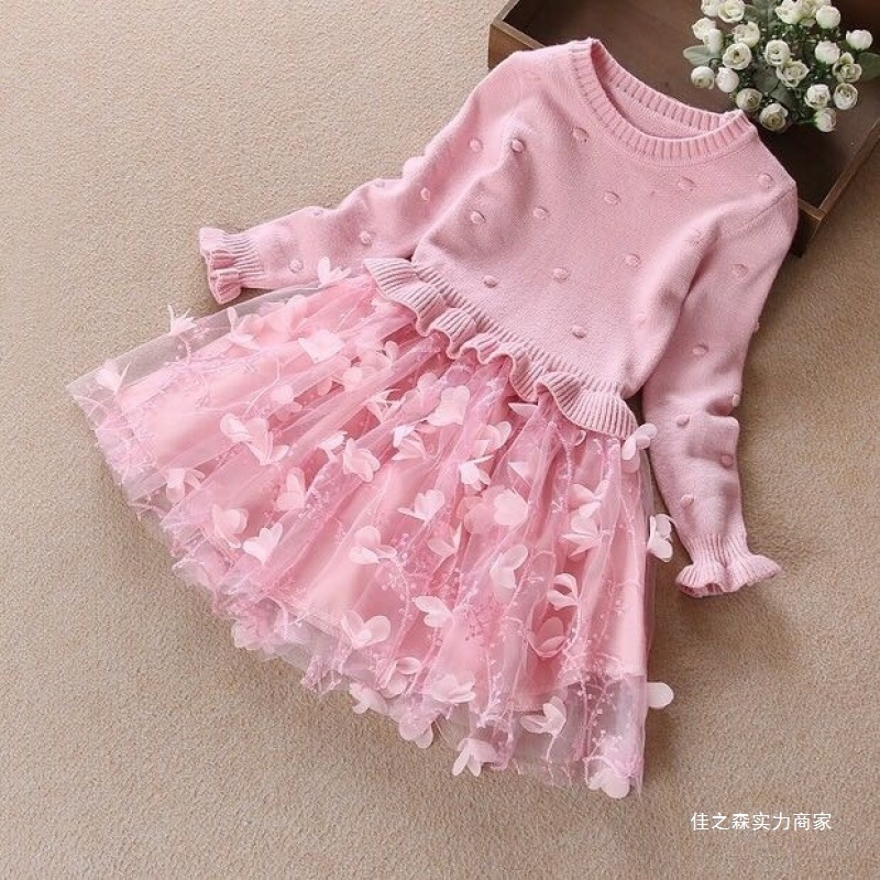 童装连衣裙女童毛衣裙韩版雷丝小女孩春秋裙子新款针织公主裙加绒