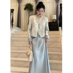 新中式国风套装女2025春季新款提花盘扣气质外套