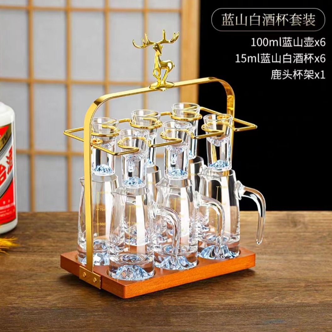 Conjunto de tazas de vino domésticas de alta calidad china de vidrio de cristal de lámina de oro con tazas de vino de licor de una copa