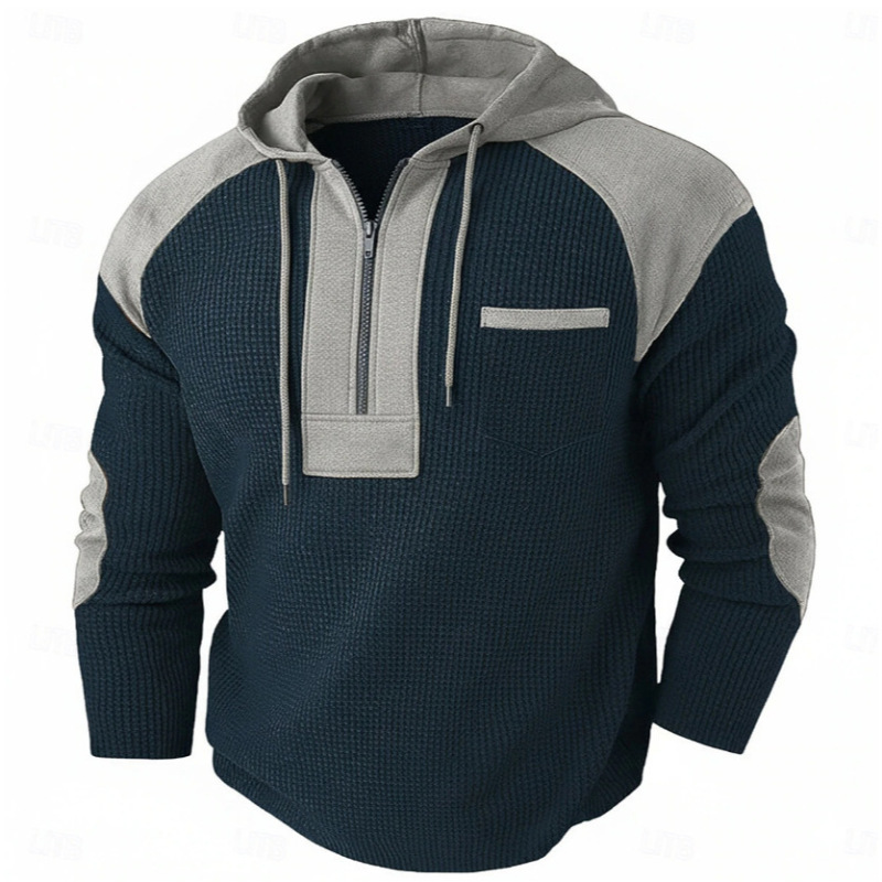Men's Waffle T-Shirt, Waffle Henley Shirt, Elbow Patch Long-Sleeve T-Shirt, Hooded Pullover, Half-Zip