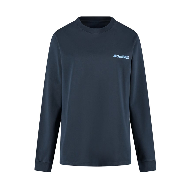 25 Spring and Summer Blue Long-Sleeved Women's Trendyy Loose Round Neck Tops for Men and Women Logo Printed Long-Sleeved T-Shirt Bottoming