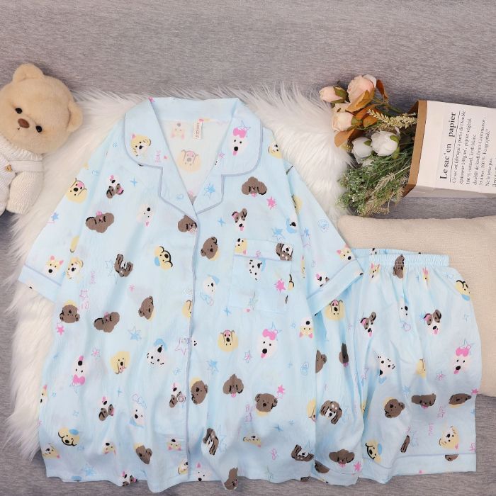 Al por mayor transfronterizo nuevo verano nubes de algodón dibujos animados mangas cortas pantalones cortos pijamas ropa de casa de mujer set ropa de casa de moda