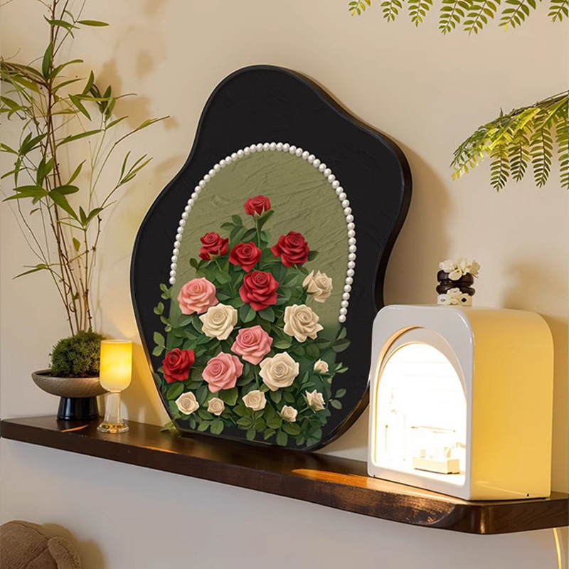 Pearl Rose Antique Desktop Bucket Small Table Decorative Painting Retro Art Ornaments Advanced Sense Niche Pendulum Painting