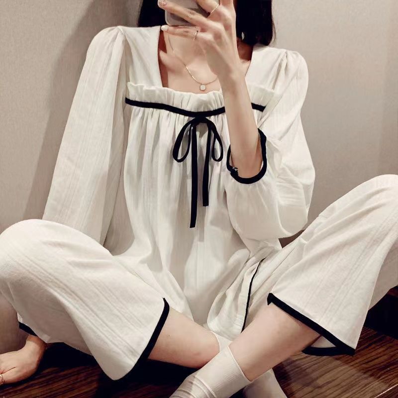 Pajamas for Women Spring and Autum New Ins Style Milk Silk Long-Sleeved Pants Small Fragrant Style Loose Home Clothes Dormitory Suit