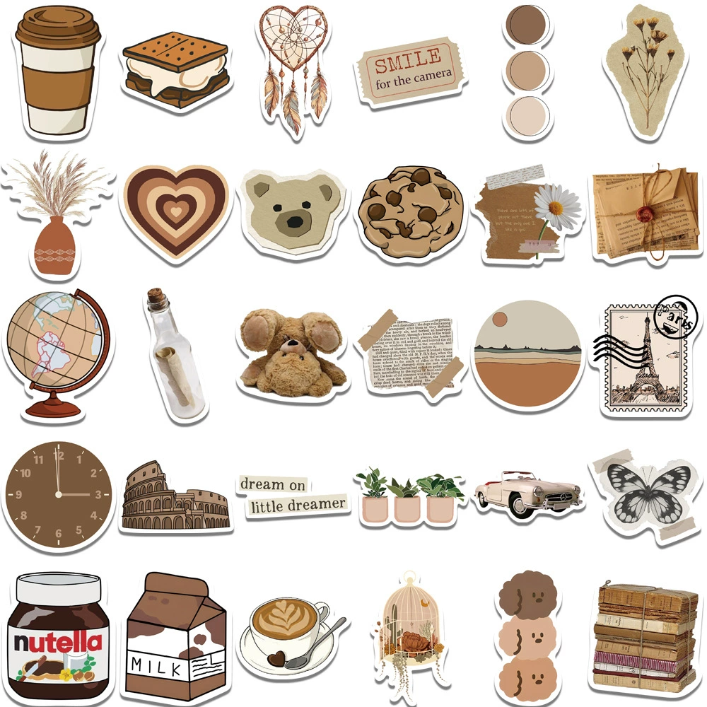 Коричневый ретромаш гитара, ноутбук со стеклом, водостойкая наклейка, милые наклейки, широкая палитра цветов, граффити