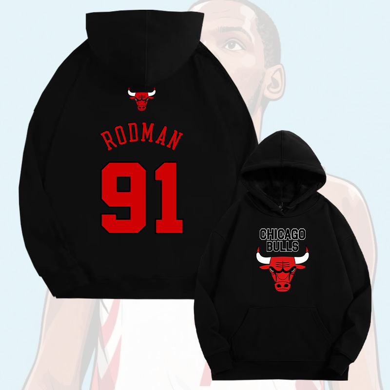 Rodman No. 91 Basketball Bulls Hooded Sweatshirt Men's Autumn Youth Trendy Brand Loose Fit Drop Shoulder Long Sleeve Jacket Rodman No. 91 Basketball Bulls Hooded Sweatshirt Men's Autumn Youth Trendy Brand Loose Fit Drop Shoulder Long Sleeve Jacket