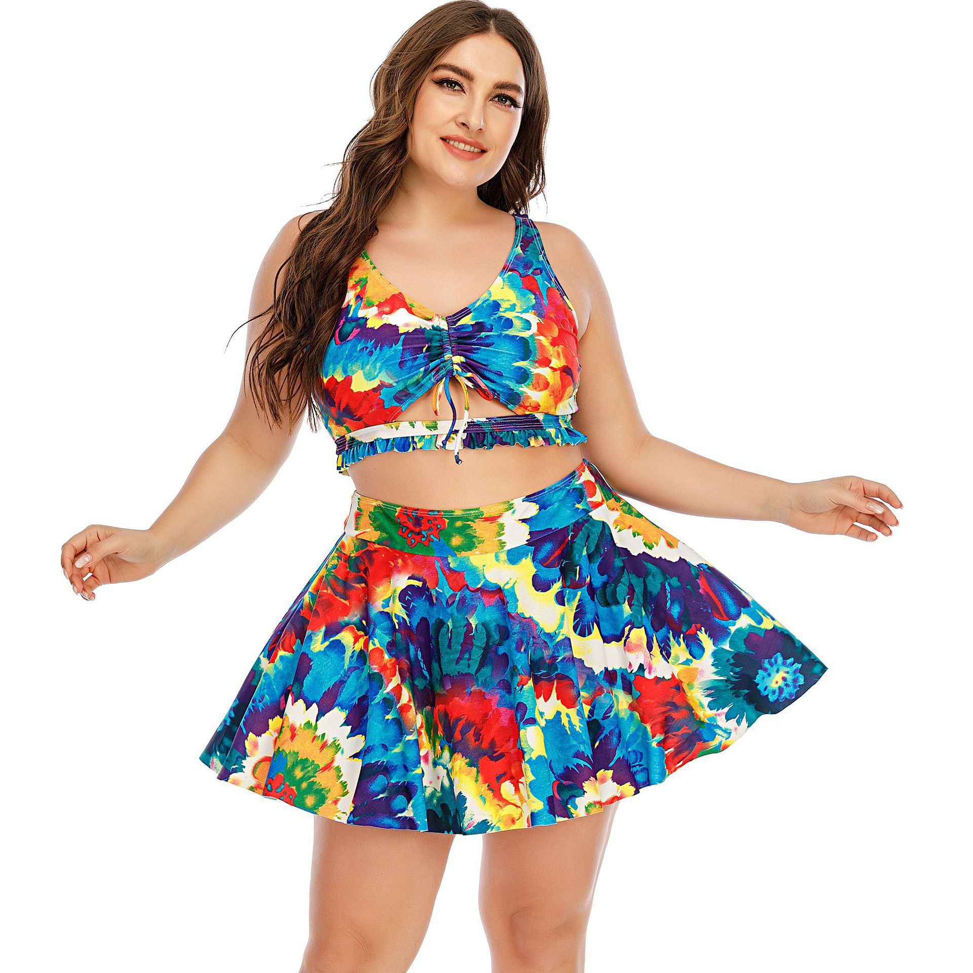 plus size Print Hollow sling backless high waist Swimsuit set NSJHD124882