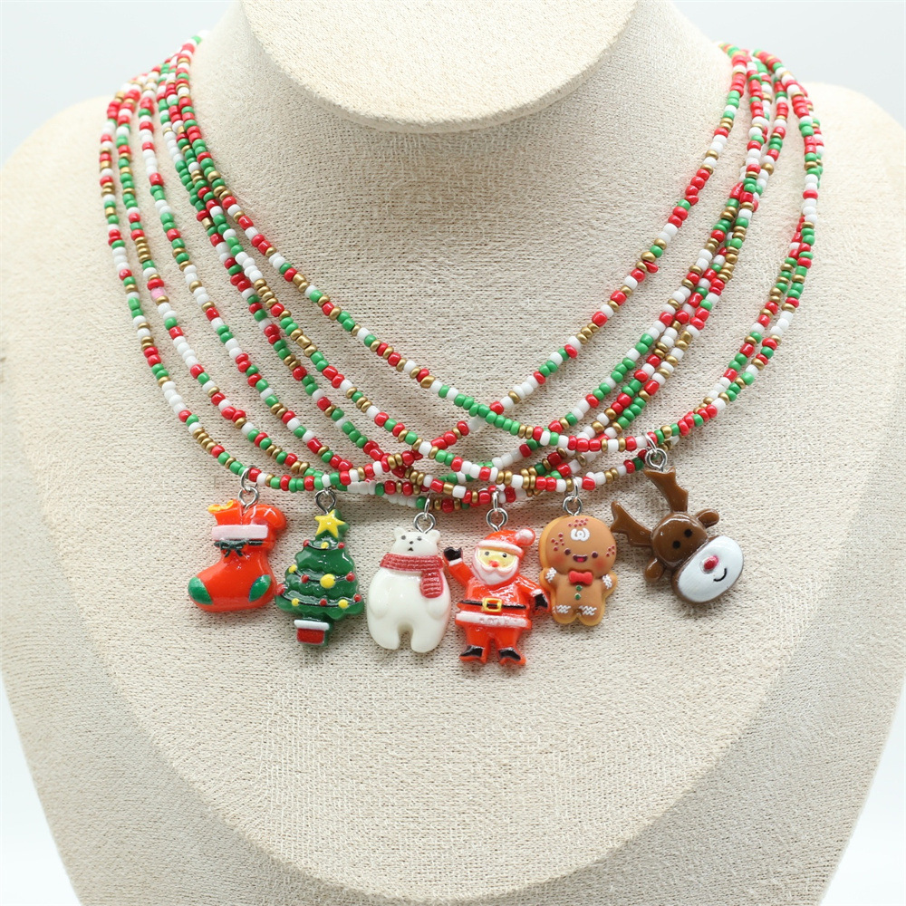 10g Weight Plastic Pendant Material Pendant Necklace Classification Seed Bead Chain Material Beaded Chain Chain Type 1 Piece Quantity Holiday, Festival Occasion Beaded, Plastic Material Christmas Festival Christmas Tree, Santa Claus, Snowflake Pattern Women's Gender Cartoon Style, Cute Style Cartoon Style Cute Christmas Tree Santa Claus Snowflake Beaded Plastic Beaded Chain Beaded Necklaces Christmas Wholesale 无