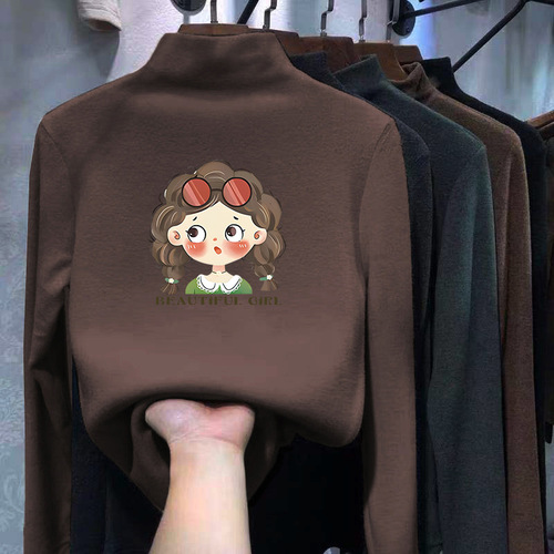 Children's velvet long-sleeved bottomed shirt spring and autumn new product printed Western-style casual t-shirt for girls and babies all-match top T-shirt trend