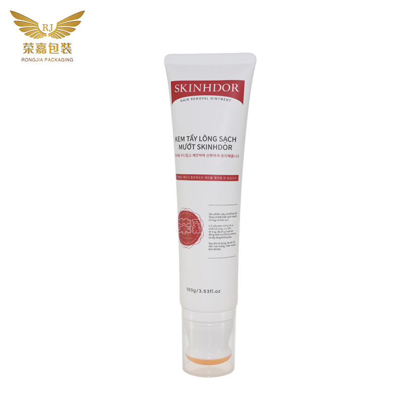 厂家直供PE软管化妆品包材脱毛膏100g美容护肤分装管带硅胶按摩头