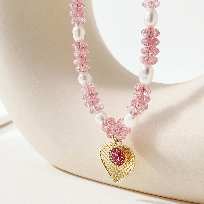 Fashion Heart Shape Pearl Copper Pendant Necklace 1 Piece