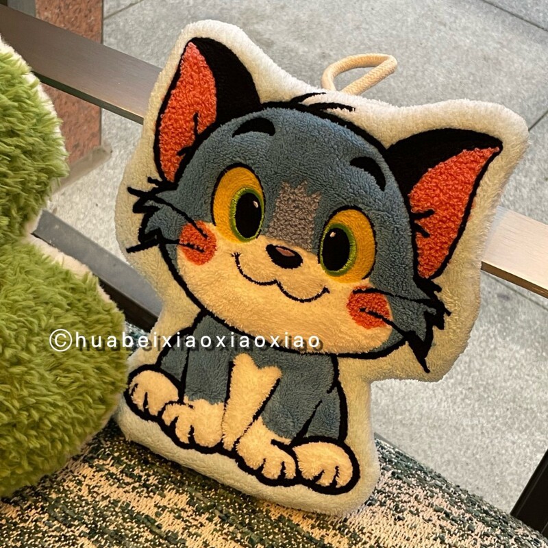 New Cute Cartoon Creative Personalized Thick Absorbent Hanging Hand Towel with Little Blue Cat Design, Popular Online Gift
