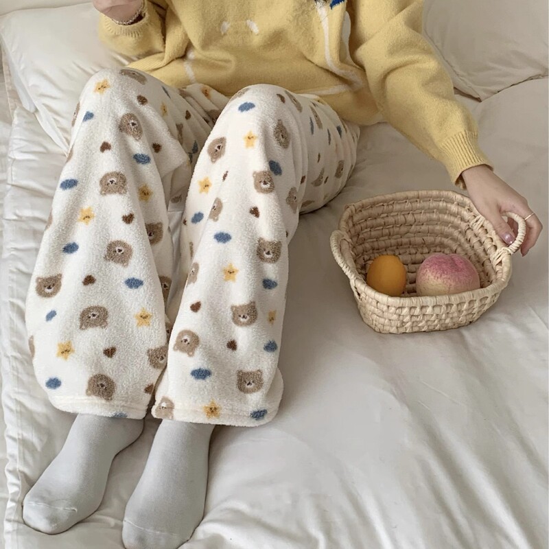 Half-Velvet Extended Version of Pajamas for Women in Autumn and Winter, Coral Velvet Loose Wide-Leg Pants, Straight-Leg Warm and Cute Walking Pants Half-Velvet Extended Version of Pajamas for Women in Autumn and Winter, Coral Velvet Loose Wide-Leg Pants, Straight-Leg Warm and Cute Walking Pants