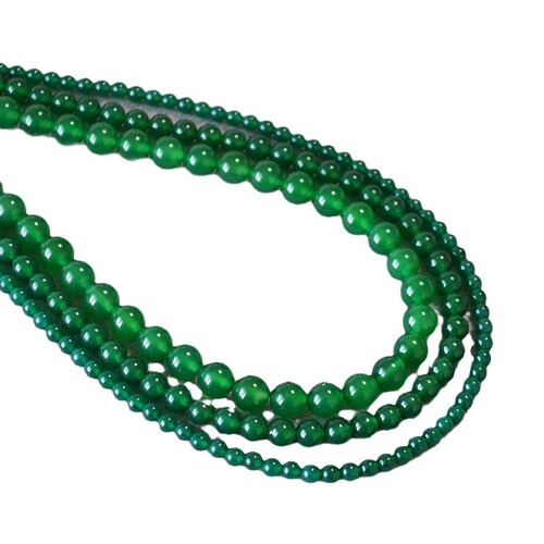 New Chinese style ethnic style ice transparent green agate chalcedony real stone beads simple temperament personalized short necklace clavicle chain