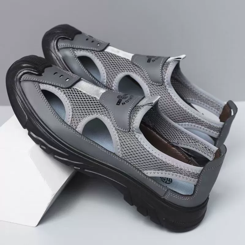 Трансграничные большие размеры дышащие мужские сандалии с полыми сетчатыми пещерными туфлями на открытом воздухе легкая спортивная повседневная пляжная обувь