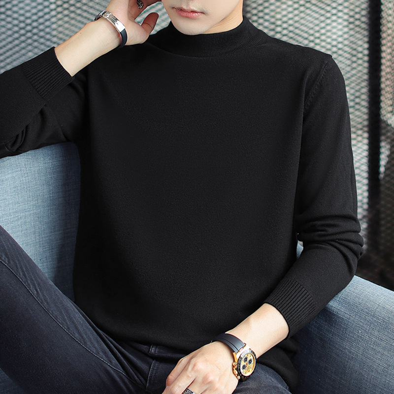 Half-Turtleneck Sweater for Men, Knitted Top for Autumn and Winter, Mid-Neck Base Layer, Warm Knitwear, Slim-Fit Long-Sleeve Top