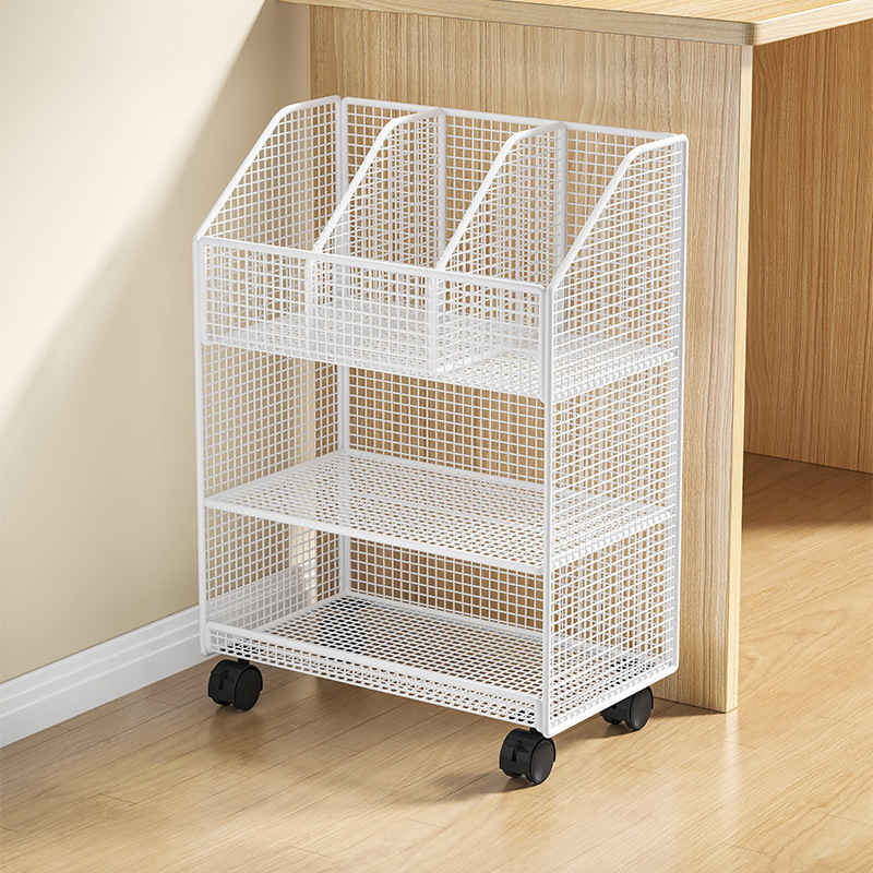 Under-Table Bookshelf Movable Floor Storage Rack Table Side Books with Wheels Student Senior high school Book Storage Boxed Bookcase