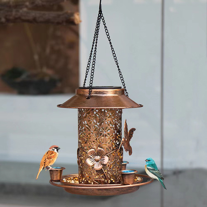 Outdoor Solar Lamp Metal Hanging Bird Feeder Feeding and Water Feeding Dual-Purpose Bird Feeder Courtyard Lawn Decorative Lamp Outdoor Solar Lamp Metal Hanging Bird Feeder Feeding and Water Feeding Dual-Purpose Bird Feeder Courtyard Lawn Decorative Lamp