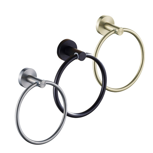 304 stainless steel black towel ring bathroom and toilet matte black simple towel rack nail-free brushed gold black