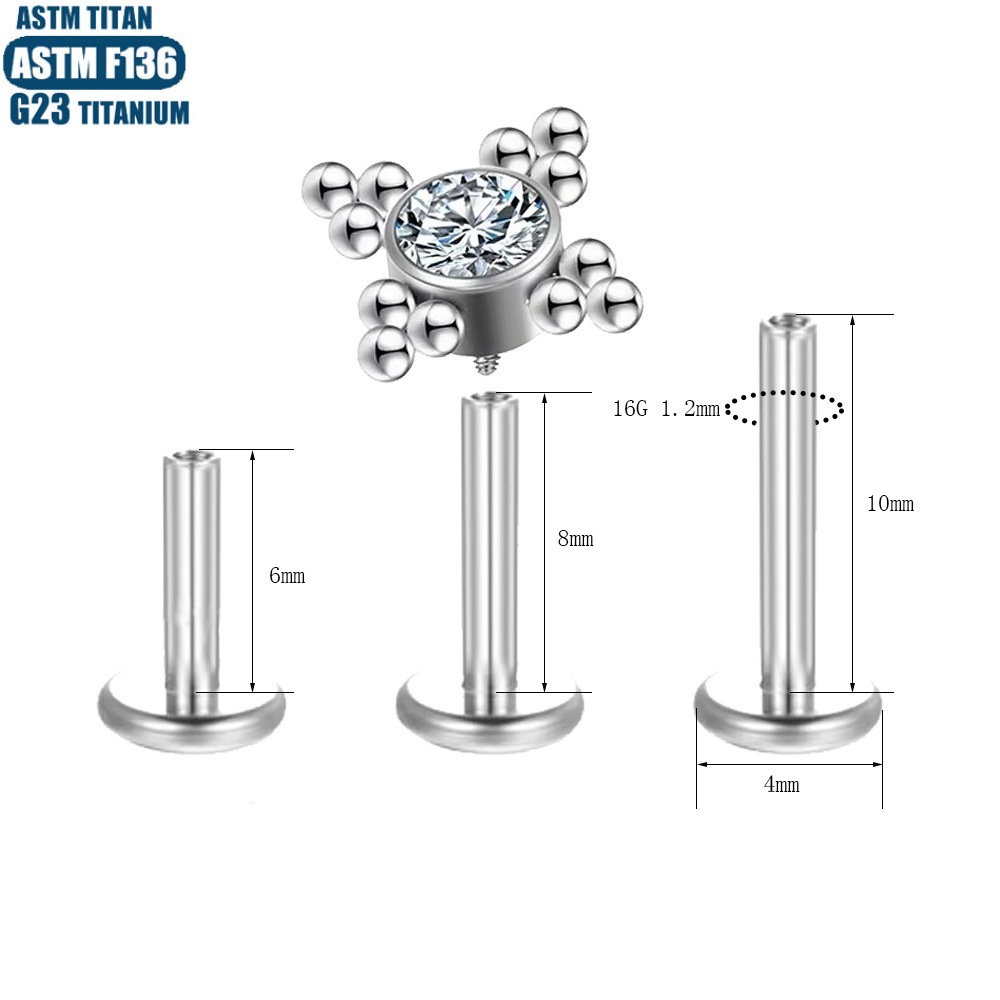 Silver pointed spike labret stud material detail