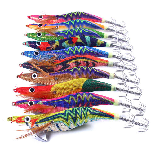 Wooden shrimp counterweight lead 3.5# squid hook explosive hook with ringing beads wooden shrimp wrapped cloth boxed lure bait wholesale