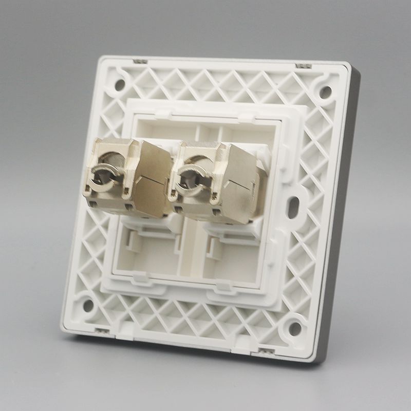 深灰色86型双口7类电脑信息面板2位屏蔽CAT7万兆网线宽带墙壁插座