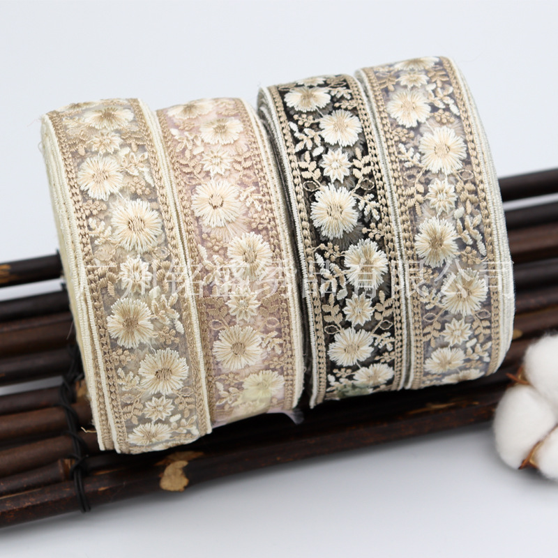 3.5cm新品欧根紗刺繍レース服アクセサリー漢服頭飾りベルトアクセサリーレース花リボン