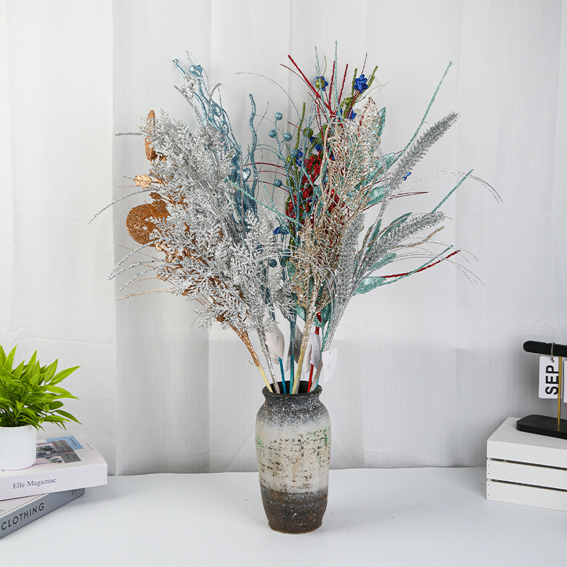 跨境圣诞插枝草室内摆件婚礼礼物卧室装饰品仿真三头香蒲棒工艺品